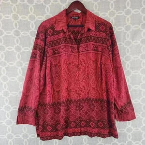 COPY - Roz & Ali Button Up Long Sleeve Paisley Chiffon Blouse L